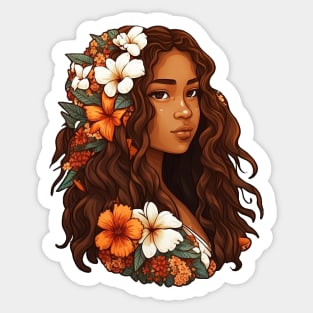 Beautiful Island Girl Native Hawaiian Illustration Sticker